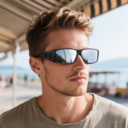 Wzerry Sunglasses Fit Over Glasses Polarized for Men Women, Wrap-Around Glasses UV400 Protection for Driving and Outdoor - color: Black/Grey + Black/Blue + Black/Silver
