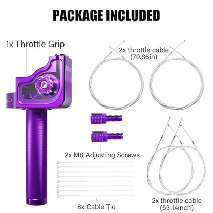 Universal 7/8" Big Twist Throttle Assembly, Dual Push-Pull Cable with Transparent Window for 110-650cc Dirt Pit Bike, Motocross, ATV & Quad, CNC Aluminum Quick Twister Throttle Grip (Purple) - color: Purple