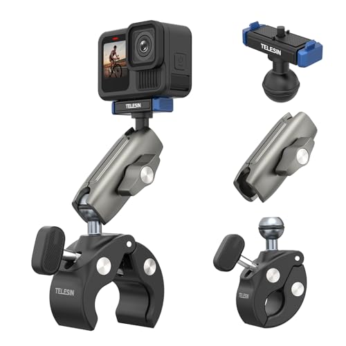 TELESIN Super Clamp Mount | Bike Handlebar Mount for Hero 13 | Power Suction Magnetic Design | 360° Rotation Ball Head | Fits 9-38mm Handlebar for Bike/Bicycle/Motorcycle