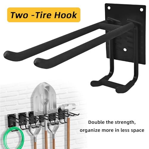 6 Pack Garage Hooks Heavy Duty Steel Garage Storage Hooks Two-Tire Wall Hooks for Organizing Tools Ladders Tires Bikes Garden