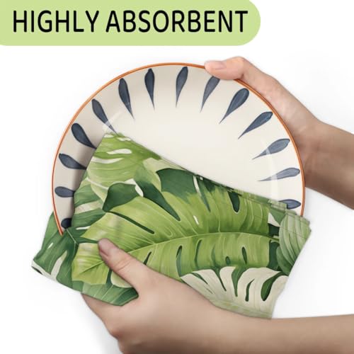 Palm Leaves Kitchen Towels Set of 2 Tropical Floral Dish Towels Bar Absorbent Cleaning Tea Towel for Home Dining Restaurants - color: White Green