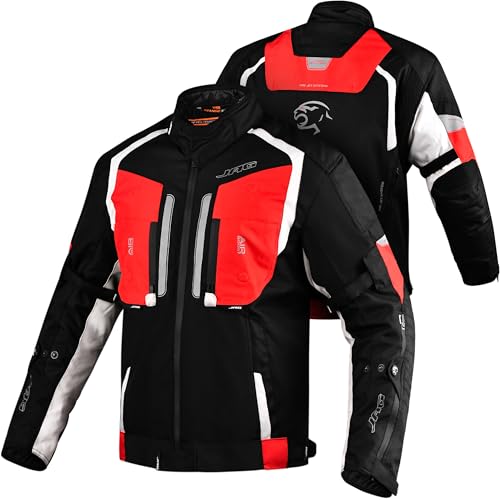 J.A.G. JAG Men's All Season Reflective Mesh Motorcycle Jacket | CE Armored Dual Sports Cordura Jacket with Removable Liner - color: Red, size: Medium