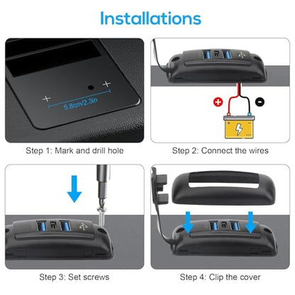 Linkstyle 2PCS RV USB Outlet, Dual 18W QC3.0 USB-A Ports & 30W PD3.0 Port Charger Socket with Waterproof Cover for 12V/24V Car Marine
