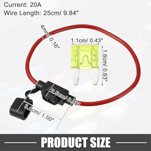20A Mini Blade Stye Fuse 12 AWG Fuse Holder Waterproof 12 Gauge Fuse Holder Blade Style Inline Fuse Holder Metal Black