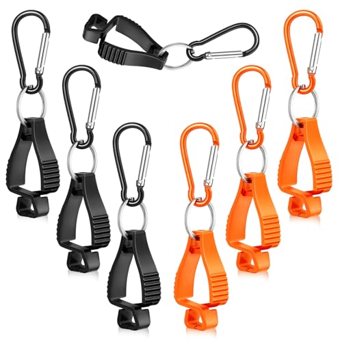 Jetec 6 Pcs Glove Clips for Work Glove Holder Grabber Safety Clips for Construction Work Accessories Helmets Hanger Clamp - color: Black, Orange