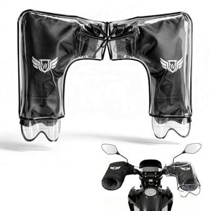 Motorcycle Handlebar Muffs - Thermal Bike Mittens with Reflective Strip, Waterproof PVC Pocket ATV Hand Warmers, Windproof & Coldproof Handlebar Cover Gloves for Cold Weather Cycling - color: Black