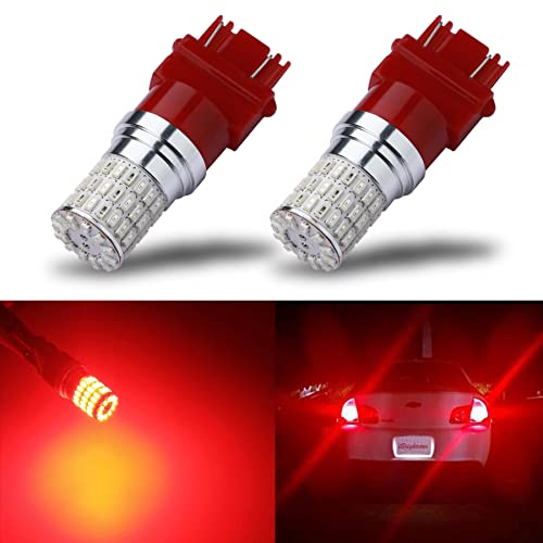 iBrightstar 9-30V Flashing Strobe Blinking Brake Lights 3157 3057 3156 3056 LED Bulbs Replacement for Tail Brake Stop Lights, Brilliant Red