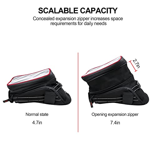 Motorcycle Tank Bag w/Strap Storage Bag Compatible with Honda Yamaha Suzuki Kawasaki Harley Water Resistant (Red Piping) - color: Red Piping