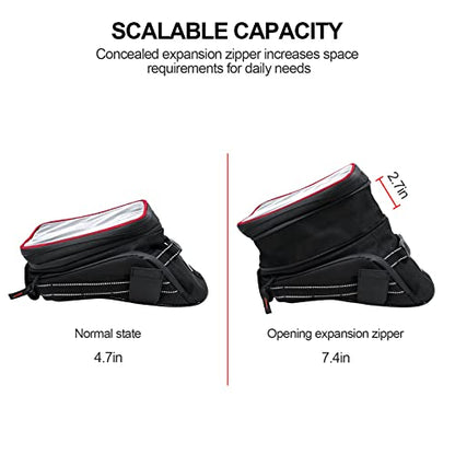 Motorcycle Tank Bag w/Strap Storage Bag Compatible with Honda Yamaha Suzuki Kawasaki Harley Water Resistant (Red Piping) - color: Red Piping