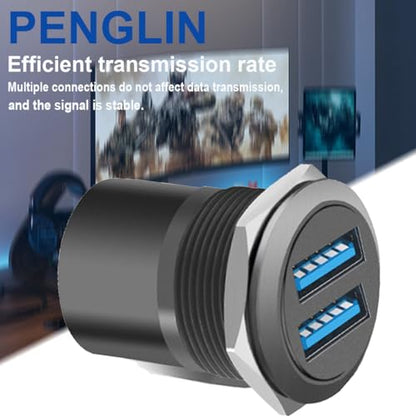 PENGLIN 5PCS Dual USB 3.0 Adapter, USB Panel Mount Bulkhead Connector, Support High-Speed Data Transfer and Charging,Compatible with Car,PC,TV,Laptop,Phone - size: 5PCS(USB3.0)