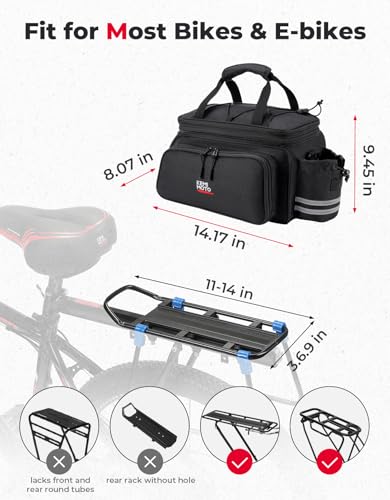 KEMIMOTO Bike Rear Rack Bag Bicycle Trunk Bag Expandable 10-20L Capacity Water Resistant Multifunctional Bicycle Pannier with Rain Cover Bike Saddle Bag for Rear Rack Shopping Commuter Cycling Trip - style: Classic