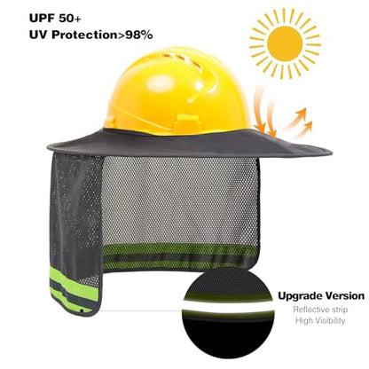 TCCFCCT Hard Hat Sun Shade, Full Brim Mesh Neck Sun Shield, High Visibility Neck Protection & Bandana Headband Face Scarf, Hard Hat Accessories, 2 Pack, Grey - color: Sun Shade 1+bandana 1 Grey