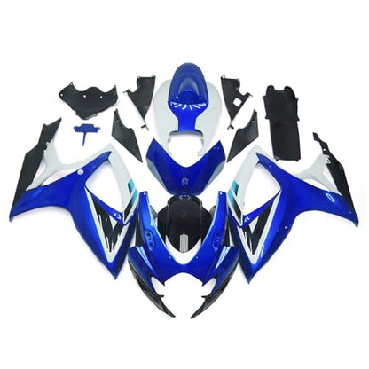 FLPRO ABS Plastic Fairing Kit Compatible for Suzuki 06 07 GSXR600 GSXR750 K6 2006 2007 GSX-R600 GSX-R750 Fairings Injection Motorcycle Body Kits Gloss Blue Black White Bodywork - color: Glossy Blue Black White