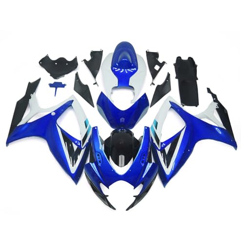 FLPRO ABS Plastic Fairing Kit Compatible for Suzuki 06 07 GSXR600 GSXR750 K6 2006 2007 GSX-R600 GSX-R750 Fairings Injection Motorcycle Body Kits Gloss Blue Black White Bodywork - color: Glossy Blue Black White