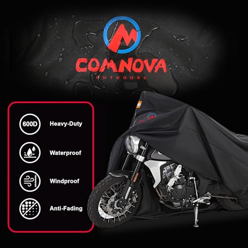 Comnova Motorcycle Cover 96 Inch - 600D Outdoor Motorbike Cover Waterproof with Lock Hole, Universal Fit for Harley, Honda, Kawasaki, Full Protection, Moped Covers for Motorcycle Vehicle Up to 96" - size: Basic - 96 Inch