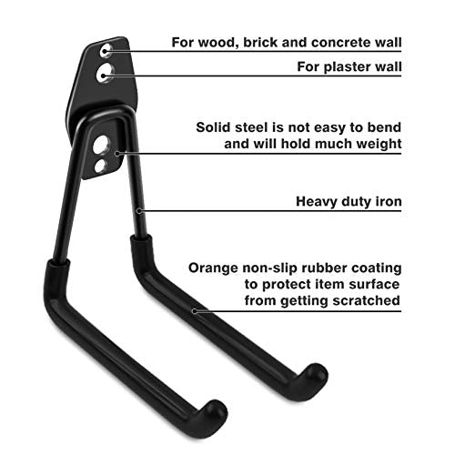 Garage Hooks Heavy Duty 14 Pack, Steel Garage Storage Hooks, Tool Hangers for Garage Wall Utility Wall Mount Garage Hooks and Hangers with Anti-slip Coating for Garden Tools, Ladders, Bulky Items - color: Black