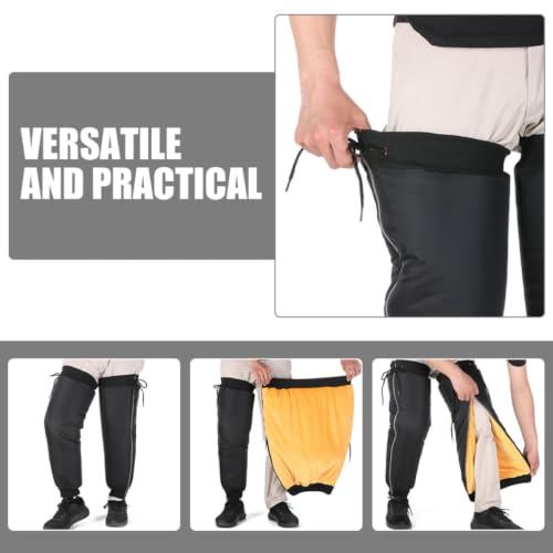 1 Pair Windproof Hiking Leg Gaiters with Anti-Slip Straps, Black Pu and Lint Material Calf Covers for Outdoor Hiking and Cold Weather Motorcycle Gear Protection