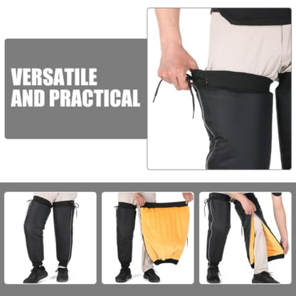 1 Pair Windproof Hiking Leg Gaiters with Anti-Slip Straps, Black Pu and Lint Material Calf Covers for Outdoor Hiking and Cold Weather Motorcycle Gear Protection