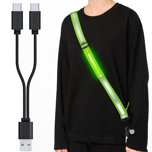 LED Reflective Sash Safety Gear, Running Lights for Runners at Night, High Visibility USB Rechargeable Light for Jogging Running Cycling Walking Motorcycle. - color: Green