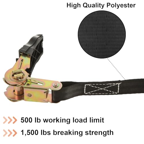 6 Pcs Ratchet Tie Down Straps Heavy Duty, 1 Inch x 6.5 Feet Cargo Control Endless Ratchet Straps, Black Ratchet Strap for Cargo, Motorcycles, Luggage