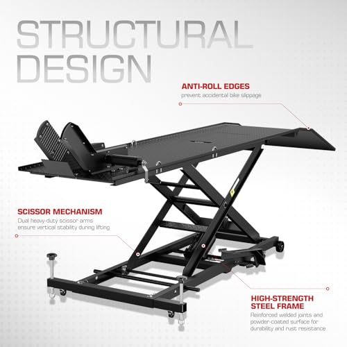 DNA Motoring Motorcycle Lift Table 1000lbs Capacity Motorcycle Support Stand L 86.2in x W 22in Motorcycle Lift Jack Lifting Range 7.2-30.3in Black TOOLS-00780 - style: Lift Table 1000lbs