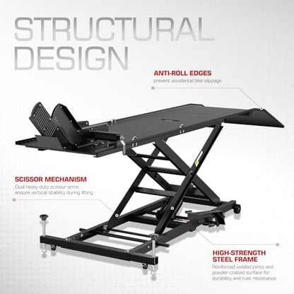 DNA Motoring Motorcycle Lift Table 1000lbs Capacity Motorcycle Support Stand L 86.2in x W 22in Motorcycle Lift Jack Lifting Range 7.2-30.3in Black TOOLS-00780 - style: Lift Table 1000lbs
