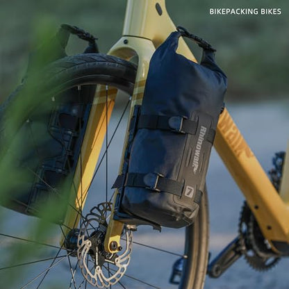 Rhinowalk Bike Front Fork Bag Waterproof Bicycle Pannier Heavy-Duty Rack Pouch with Air Valve and Reflective Design, Cycling Bag for Mountain Bike & E-Scooter (7L, 1pc Black) - size: 7L