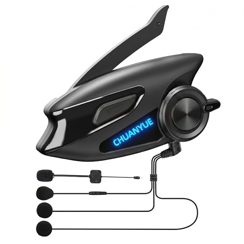 Motorcycle Bluetooth Headset with 43mm Helmet Speakers, 2-Way Helmet Intercom Communication System with Noise Reduction, Music Sharing, FM, IP67 Waterproof, Fit for ATV/Snowmobile (Black,1-Pack) - color: Black