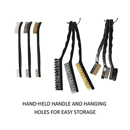 9pcs Wire Brush Set, Rust Paint Metal Cleaner, Cleaning Welding Slag and Rust, Handy Steel/Nylon/Brass Brush Set Suitable for Cleaning Welding Slag and Rust