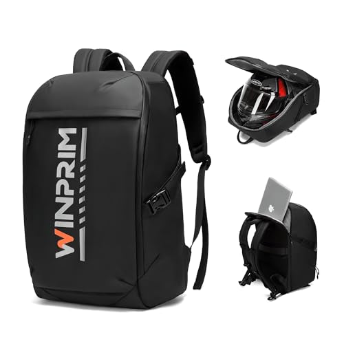 Motorcycle Helmet Backpack Large Capacity Reflective Waterproof Laptop Backpack with Padded Electronics Compartment Mochilas Para Motociclistas for Cycling Hiking Riding - style: Black
