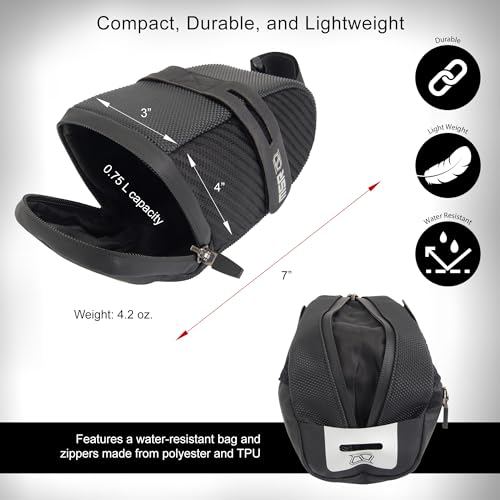 MSR Bicycle Seat Bag Black Bike Under Seat Saddle Bag for Mountain or Road Extra Storage and Taillight Mount