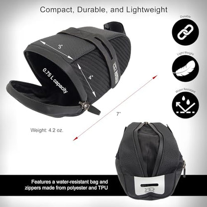 MSR Bicycle Seat Bag Black Bike Under Seat Saddle Bag for Mountain or Road Extra Storage and Taillight Mount