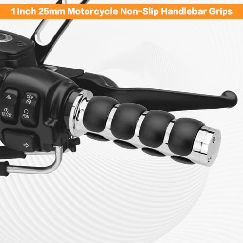 Motorcycle Hand Grips 1 Inch 25MM Handlebar Grip Throttle Non-Slip Universal Compatible with Harley Davidson Dyna Sportster 883 Road King Electra Glide Street Glide - color: Chrome-C