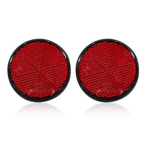 2PCS Motorcycle Reflectors, 2" Round Reflective Warning Reflector, with M6 x 1.0 Screw Mount, Waterproof Plastic Bike Reflectors, Universal Rear Safety Reflector for Most Car, Mailbox (Red) - color: red