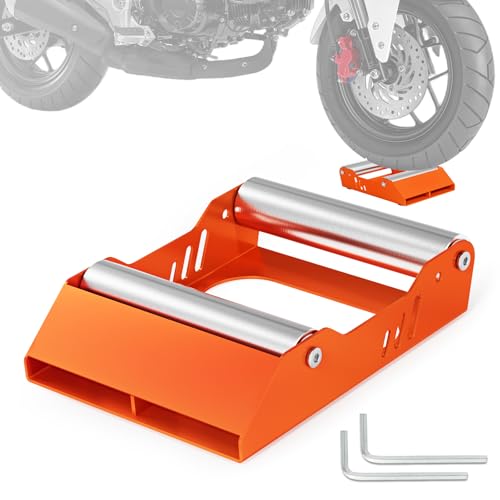 Motorcycle Wheel Cleaning Stand Universal Wheel Roller Stand for Tire Cleaning & Chain Lubrication Heavy Duty Paddock Stand for Street Bike (Motorcycle < 700 LB & Tire Width <260 mm) Orange - color: orange