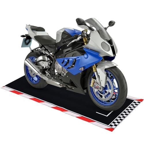 Drydiet 78 x 31 Inch Motorcycle Mat Garage Floor Rug Washable Parking Mats for Garage Floors Non Slip Oil Absorbent Pad Rubber Backing Layer Protects Floor from Spills Drips(Competition Style) - color: Black,red,white, size: 78 X 31 Inch, style: Competiti