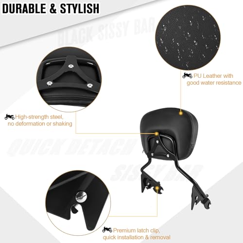 Sissy Bar for Harley Davidson Touring, Detachable Passenger Backrest Compatible with Street Glide Road Glide Road King Electra Glide Ultra Limited 2009-2024, Black