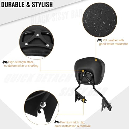 Sissy Bar for Harley Davidson Touring, Detachable Passenger Backrest Compatible with Street Glide Road Glide Road King Electra Glide Ultra Limited 2009-2024, Black
