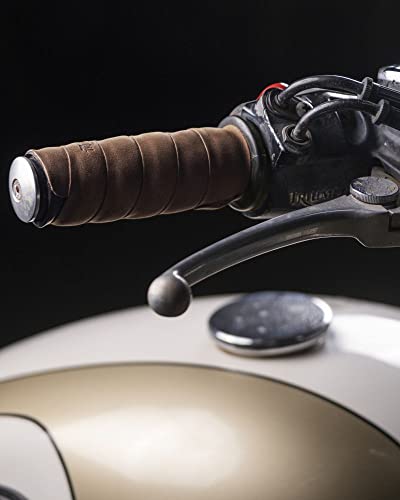 Trip Machine Company Motorcycle Handlebar Leather Grip Wrap Covers – Universal Throttle Grip Covers with Double Sided Tape – Anti-Slip Bike Handle Accessories - color: Brown
