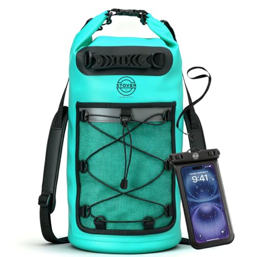 STOVER 5/10/25/30/40/55L Waterproof Dry Bag- Roll-Top Backpack w/Phone Case- Kayaking, Hiking, Camping, Boating- Men/Women - color: 30l Teal (With Phone Case), size: 30L