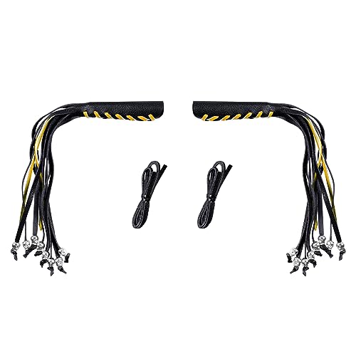 Motorcycle Lever Cover PU Leather Fringed Brake Clutch Covers Universal Grip Tassels Motorcycle Handlebar Covers with Skull Beads - color: Black with Yellow Strap