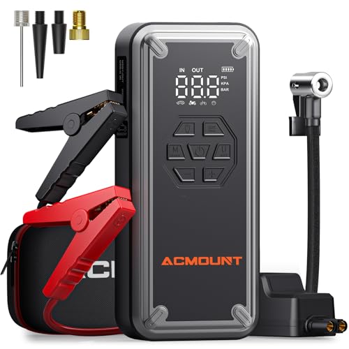 W160 Jump Starter with Air Compressor, 5000A Portable Car Jump Starter 150PSI Tire Inflator/Air Pump, 12V Battery(Up to 9L Gas/8L Diesel Engine) Jump Pack Car Emergency Kit Idea Gift for Man (Silver) - color: Silver