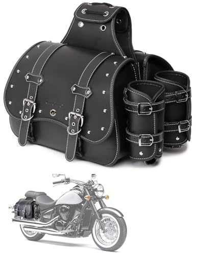 High-density Leather Motorcycle Saddlebags-Throw Over Saddle bags,Side Bags with cup holder ，Waterproof, Side Tool Bag, Storage Tool Bag for Motorbike,Universal,1 Pair, L (Black6) - color: Black6