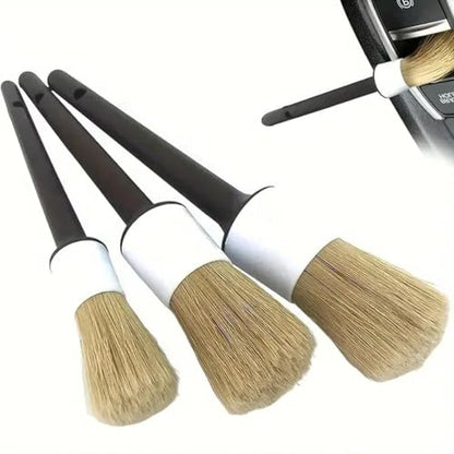 DOUBLE ZEE 3PCS Car Exterior Interior Detail Brush Boar Hair Bristle Brushes for Car Cleaning Auto Detail Tools Detailing Brushes