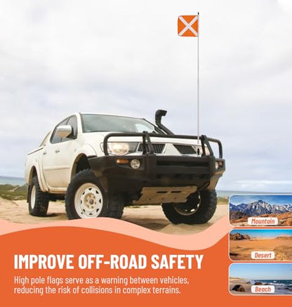 Sand Safety Flag with Barrel Spring Mounting Base, 12" x 12" PVC Reflective Flag, 9.3Ft Max Height, Compatible with UTV, ATV SUV, Truck & Off-road