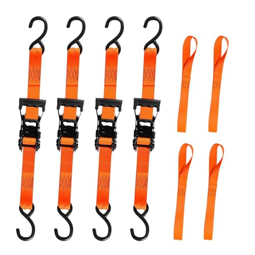 4 Pack 1.5" x12' Ratchet Tie Down Straps, Heavy Duty Motorcycle Tie Down Straps, 4400lbs Break Strength with Coated S Hook and Soft Loops for Trucks, Moving Appliances, Lawn Equipment - color: Orange