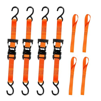 4 Pack 1.5" x12' Ratchet Tie Down Straps, Heavy Duty Motorcycle Tie Down Straps, 4400lbs Break Strength with Coated S Hook and Soft Loops for Trucks, Moving Appliances, Lawn Equipment - color: Orange