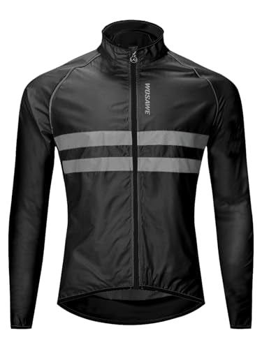 WOSAWE Men's High Visibility Cycling Wind Jacket Water Resistance Reflective Windbreaker - color: Black Jacket 215, size: Large