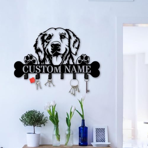 Custom Golden Retriever Key Holder Rack, Dog Wall Hanger with Metal Hooks for Keys, Leashes, and Jackets (Golden Retriever Dog Key Holder) - color: Golden Retriever Dog Key Holder