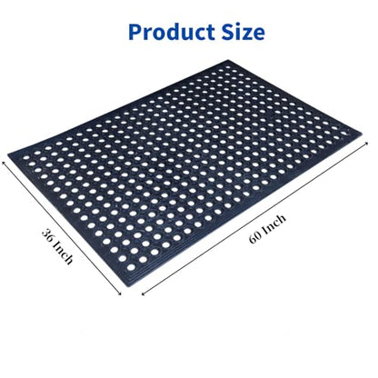 60" Anti Fatigue Large Rubber Floor Mat, Commercial Grade Grease Resistant Kitchen Mat with Drainage Holes for Restaurants,Bars,Commercial,Kitchens,Garages,Black(2 PCS) - size: 60"x36"-2PCS(Anti-Silp Mat)